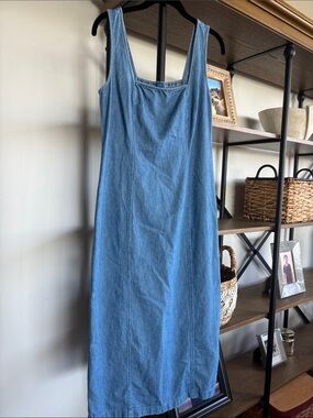 Classic Light Blue Denim Tank Dress - Sleeveless Midi